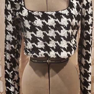 Sequined heavy black/white top by ZARA. Size M